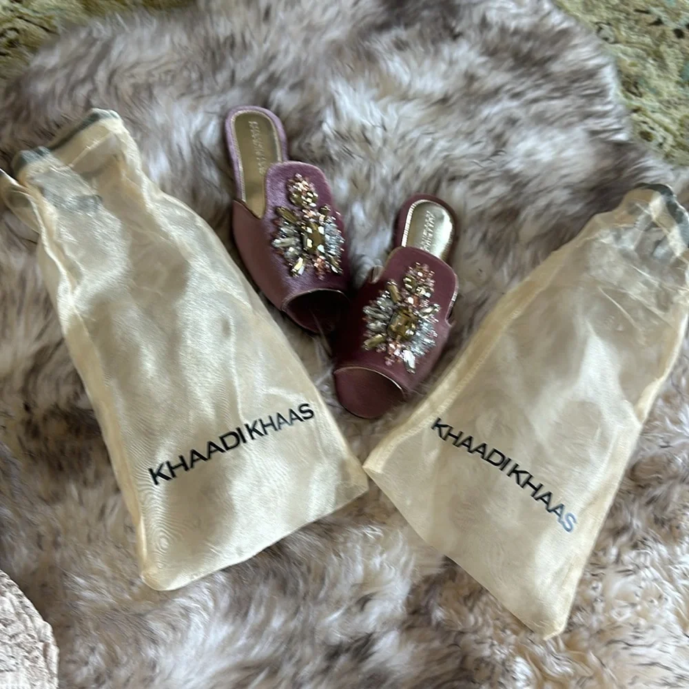 Pink velvet slides Rhinestones crystals New with dustbags & a box - Picture 8 of 10